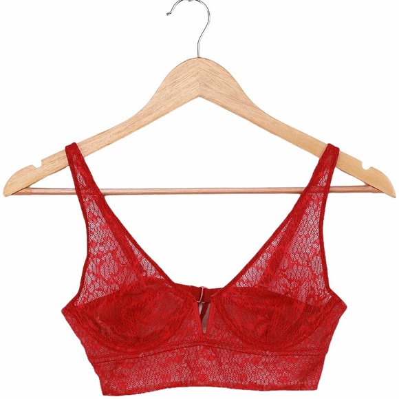 FREE PEOPLE Tameeka Bra Underwire Sheer Lace Red - Picture 2 of 10
